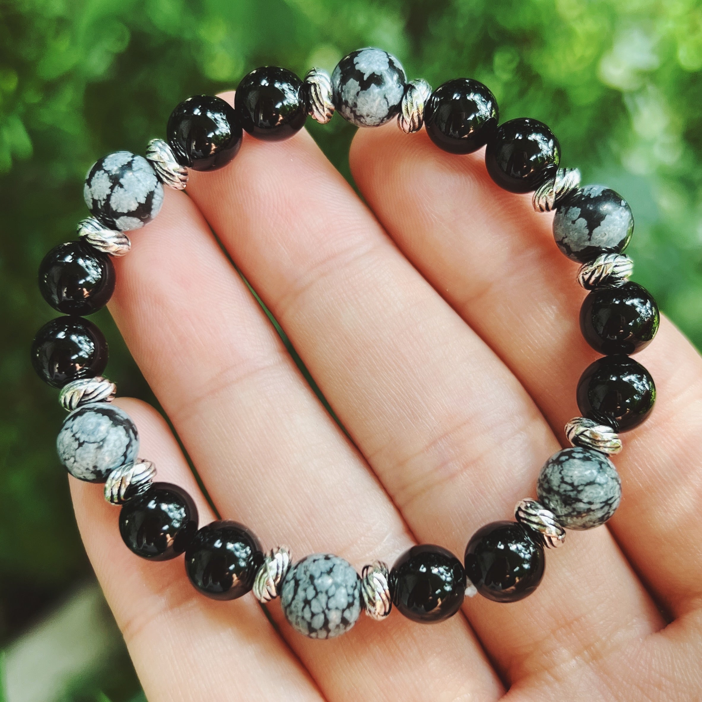 Black Onyx & Snowflake Obsidian Bracelet