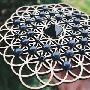 “Grounded In Outer Space” Crystal Grid (Obsidian, Blue Goldstone, Black Agate)