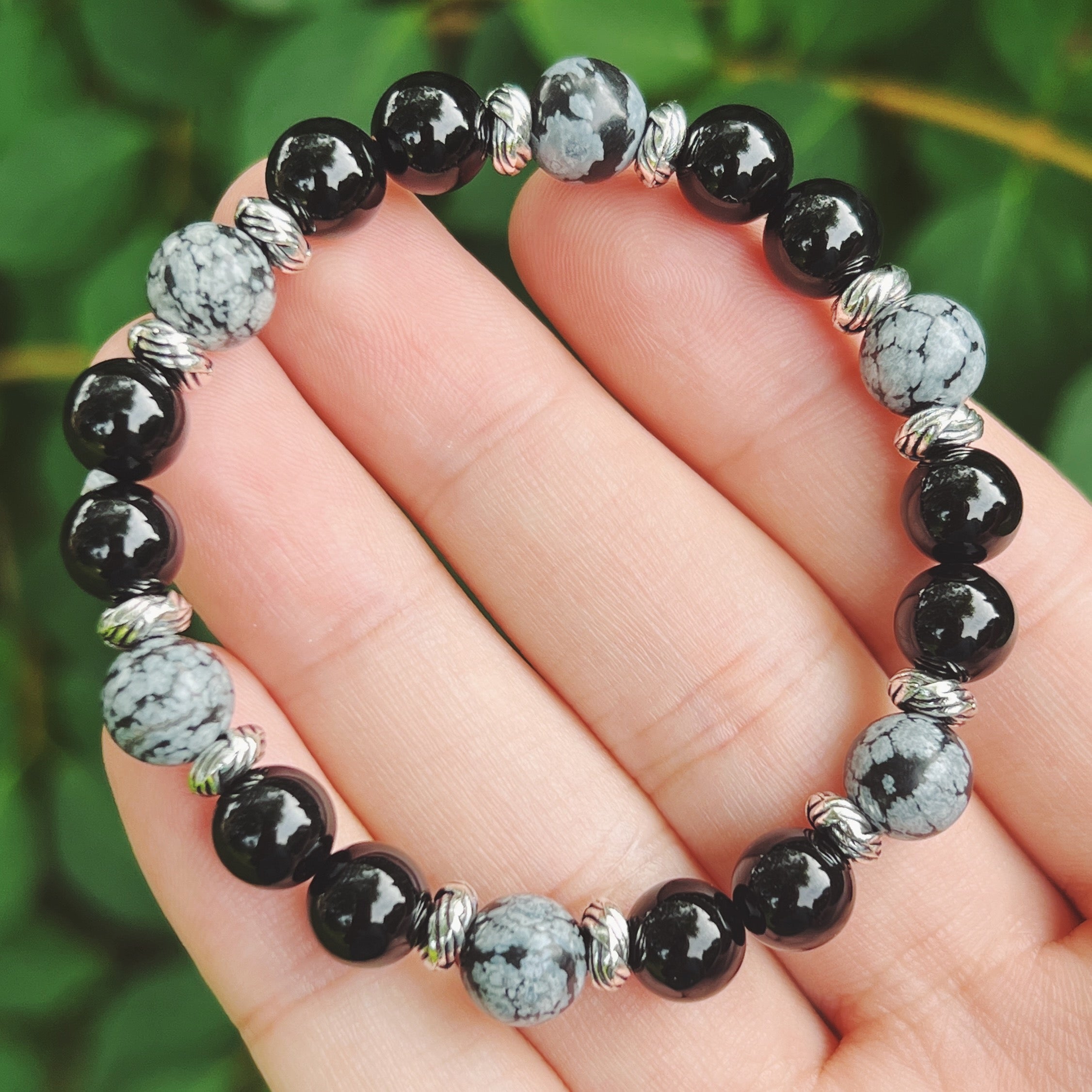 Black Onyx & Snowflake Obsidian Bracelet