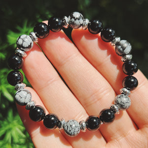 Black Onyx & Snowflake Obsidian Bracelet