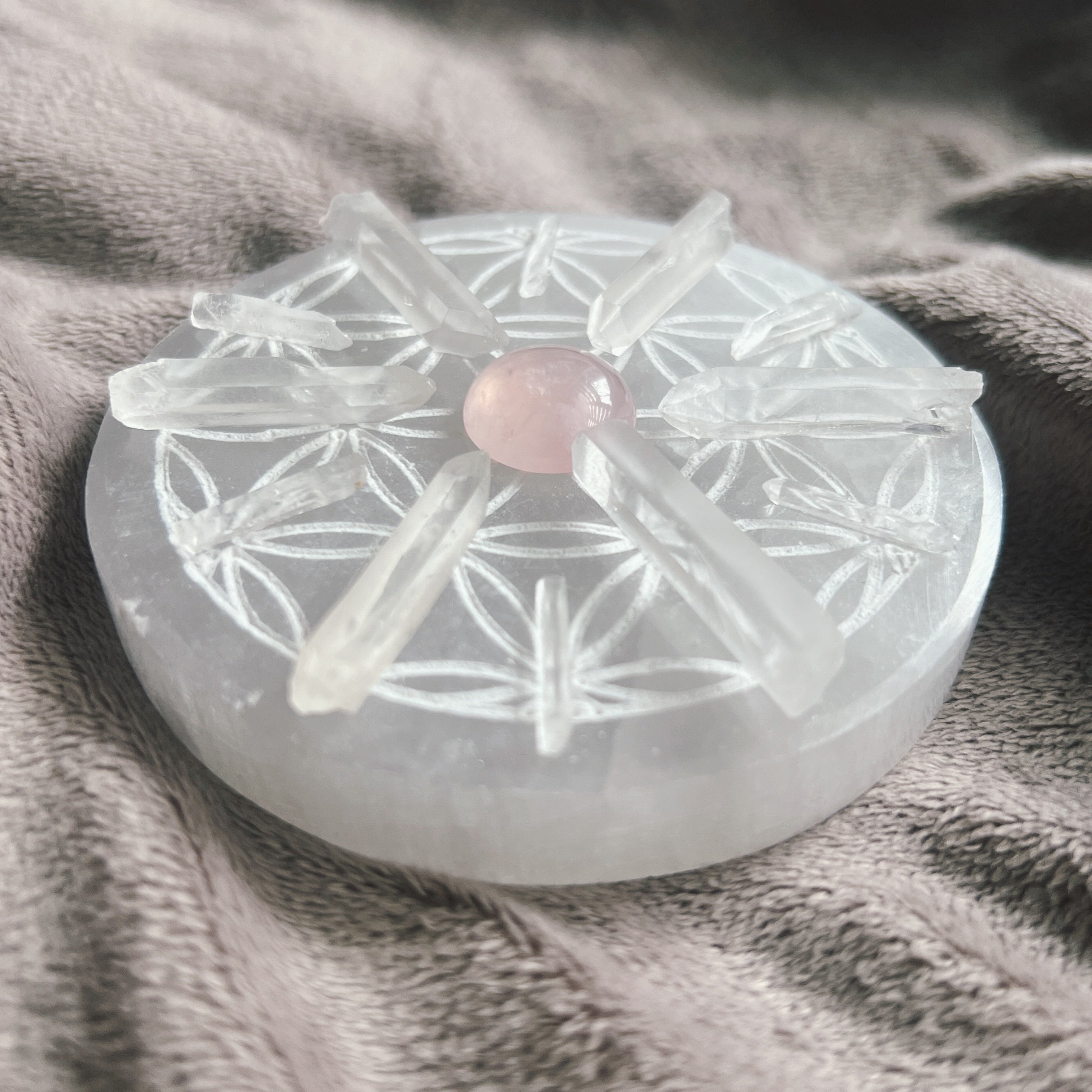 DIY Selenite Crystal Grid (Clear Quartz & Rose Quartz)