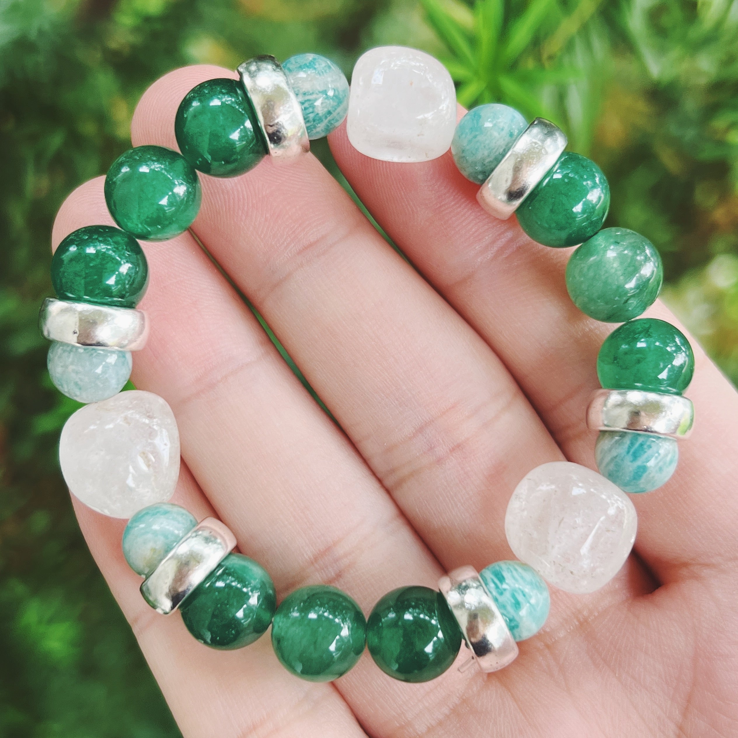 Green Aventurine, Amazonite & Clear Quartz Bracelet