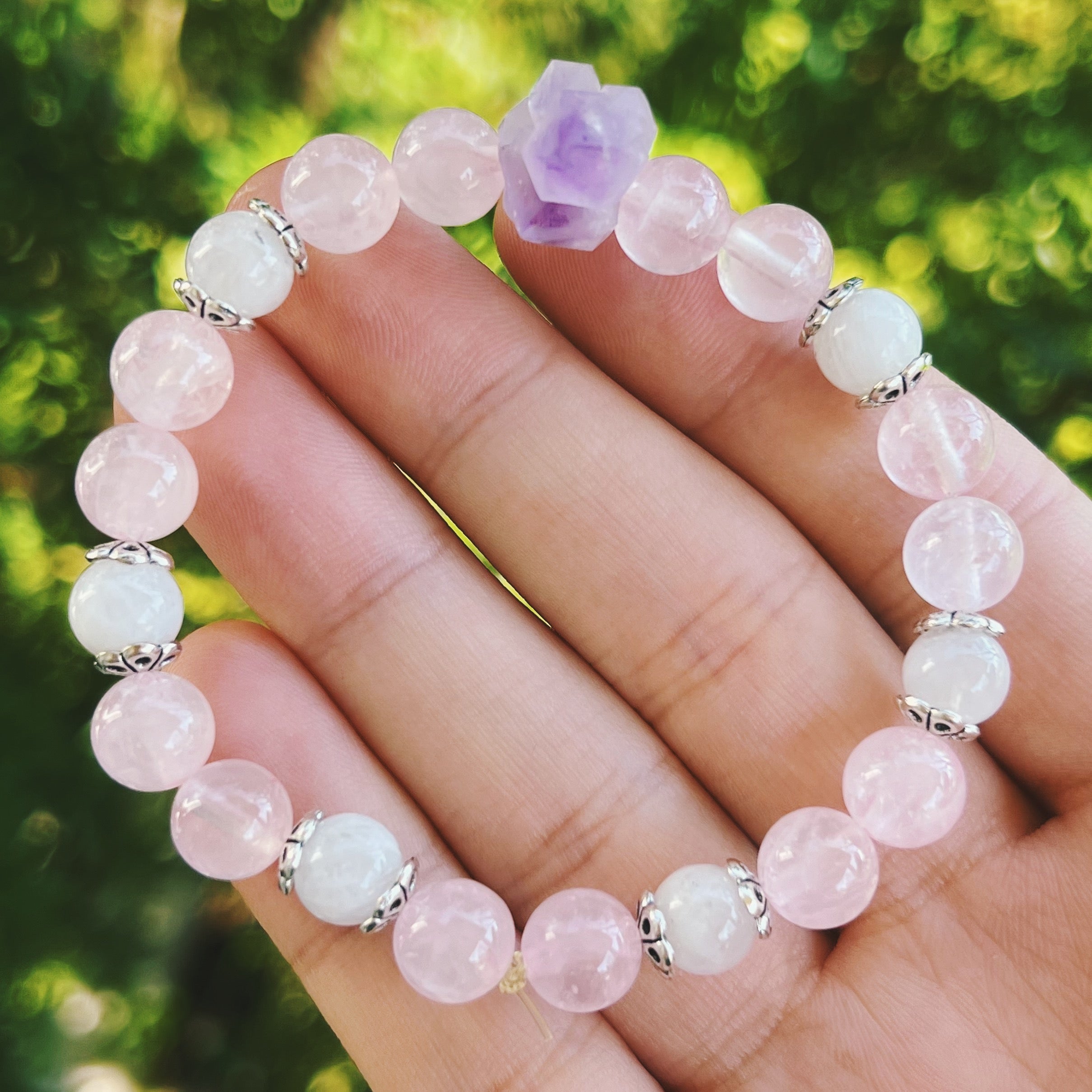 Amethyst, Rainbow Moonstone & Rose Quartz Bracelet