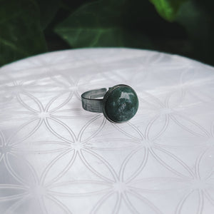 (1) Moss Agate Stainless Steel Adjustable Ring