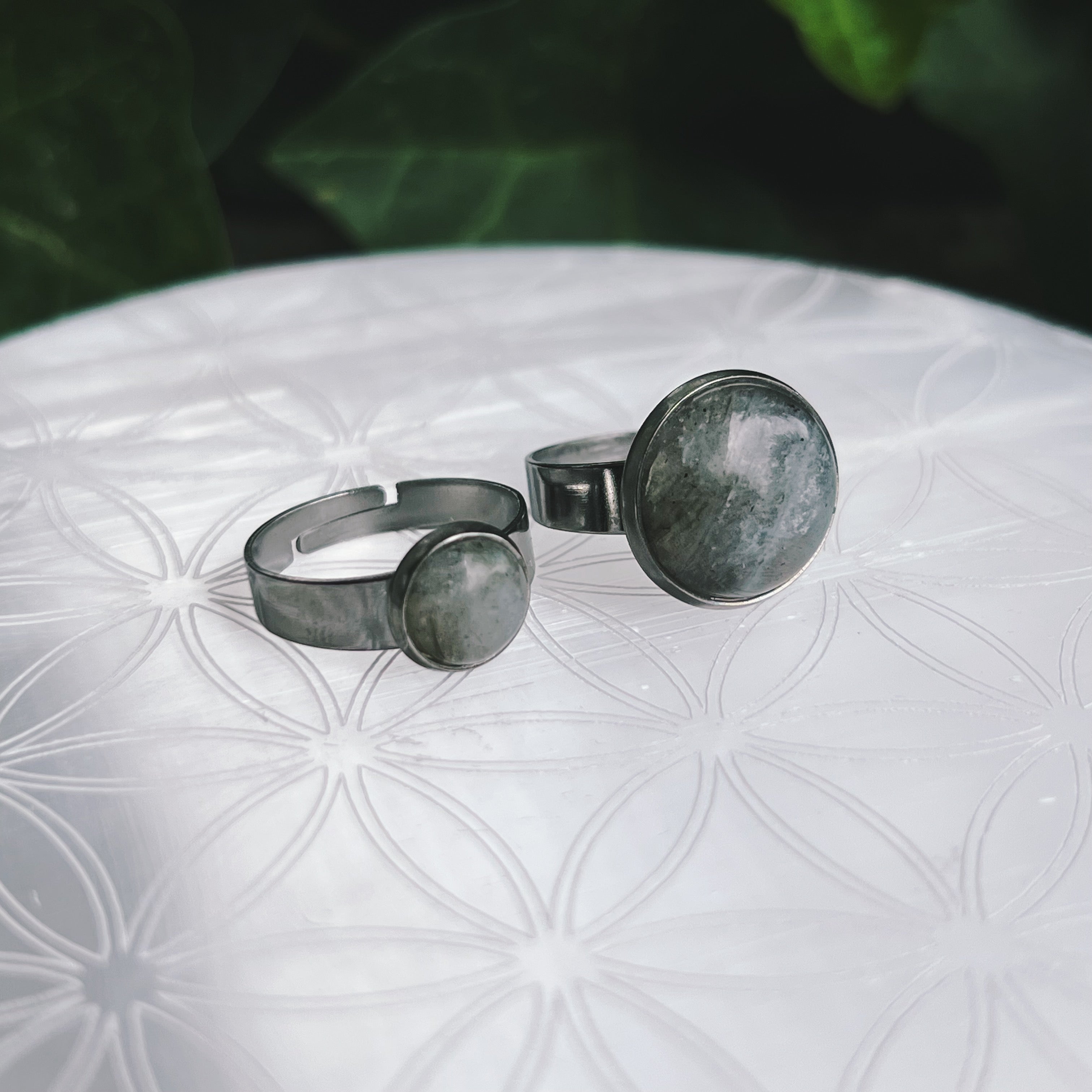(1) Labradorite Stainless Steel Adjustable Ring