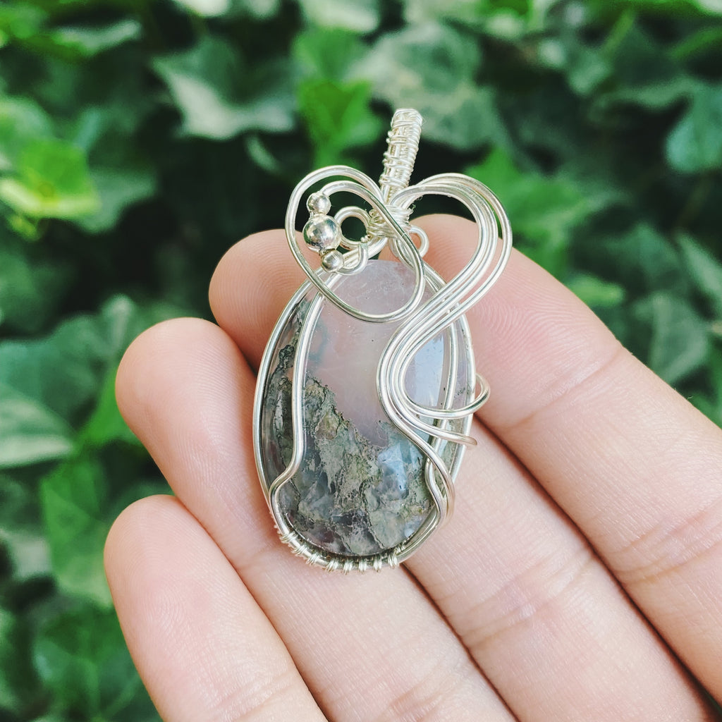 Moss Agate Silver Wrapped Pendant (CLEARANCE)