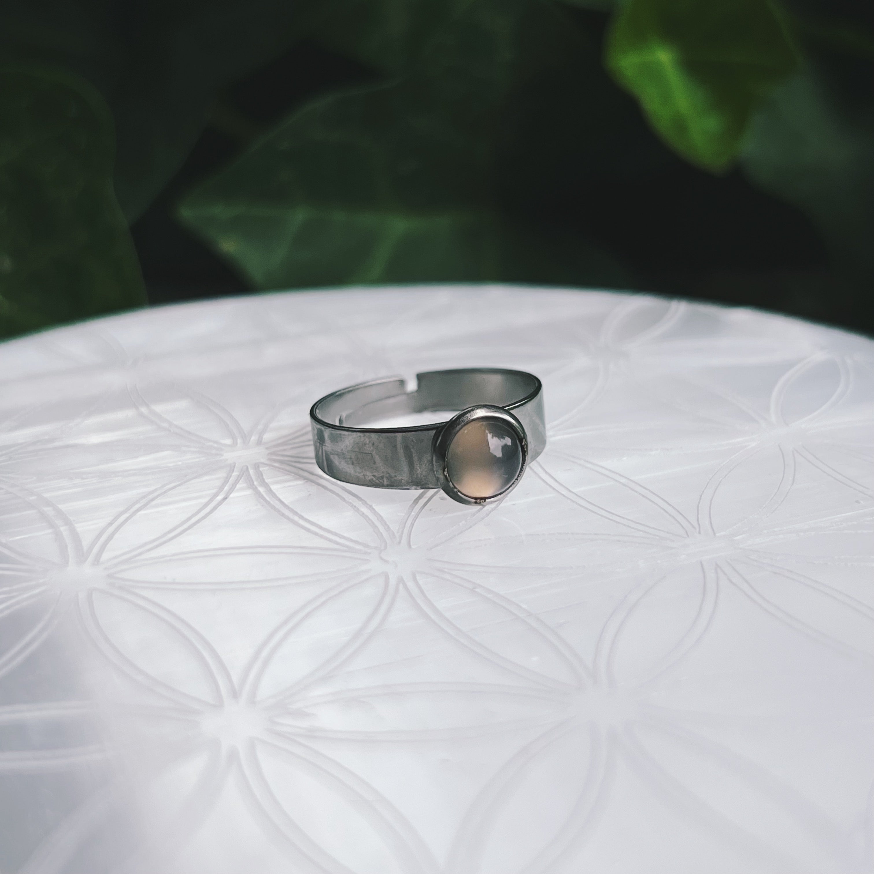 (1) Grey Agate Stainless Steel Adjustable Ring