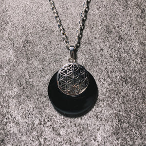 (1) Black Stone Flower Of Life Pendant (CLEARANCE)