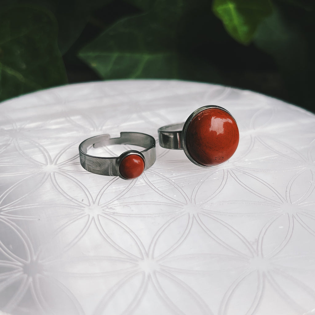 (1) Red Jasper Stainless Steel Adjustable Ring